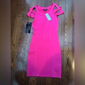 bebe Hot Pink Mini Dress with Cut-Out Shoulders